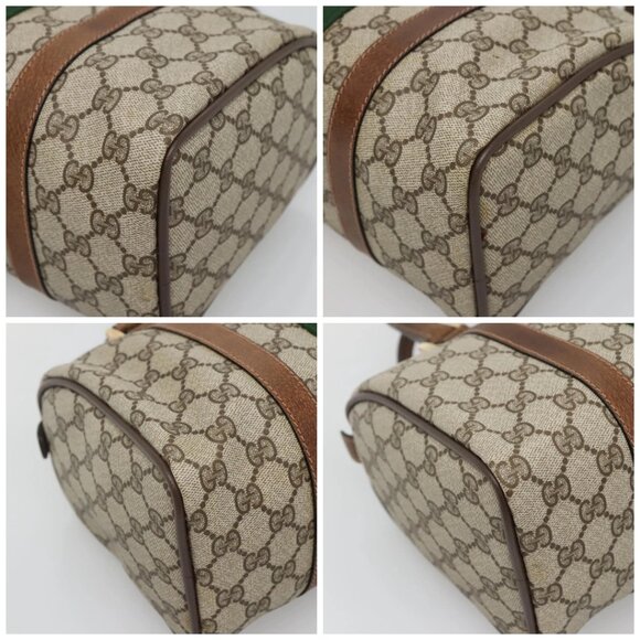 GUCCI GG Supreme Web Sherry Line Boston Bag PVC Red Green beige Auth 120065 - Picture 14 of 16